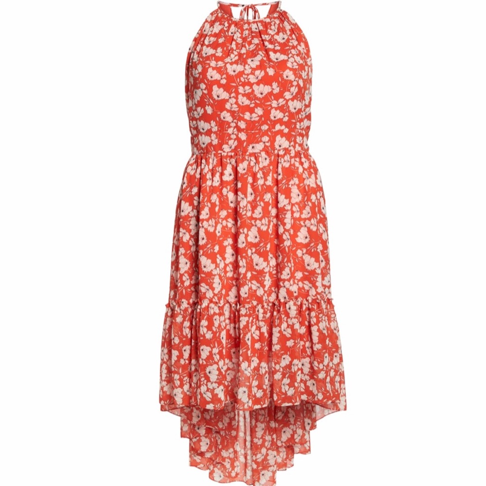 Eliza J  Ruffle Hem Halter Neck Chiffon Dress